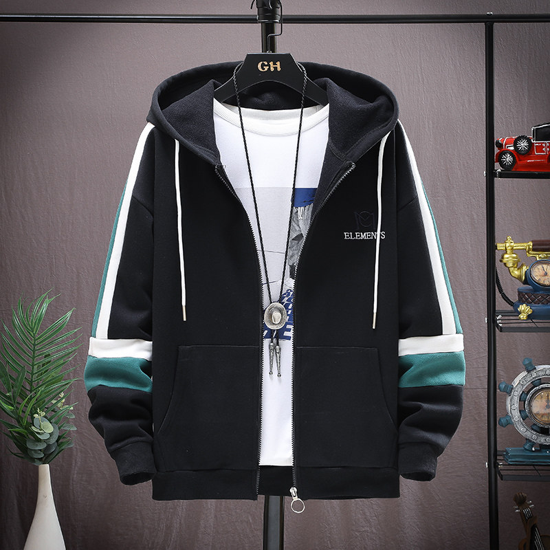 Male big boy cardigan thick cotton T spring and autumn season 13-year-old 15 fat boy spring hooded jacket sports junior high school students wear clothes