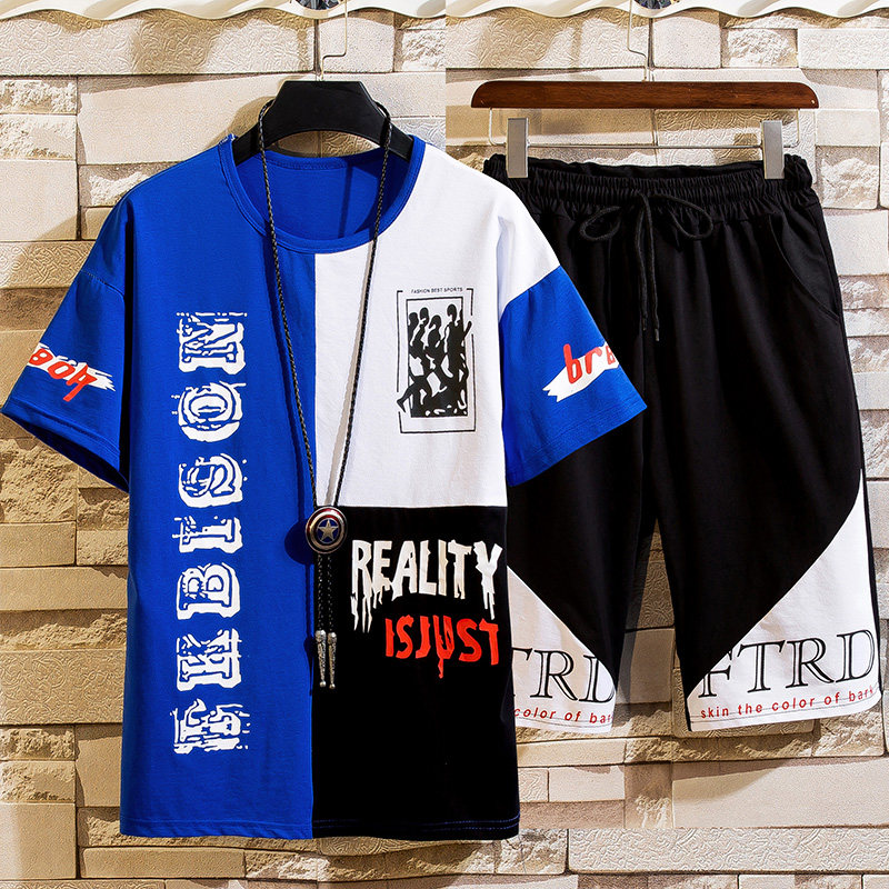 Great Boy Summer Clothing Short Sleeve Suit 2021 New High School Kid 13 Boy 15 Year Old Korean Version 16 Sports Shorts Two Sets