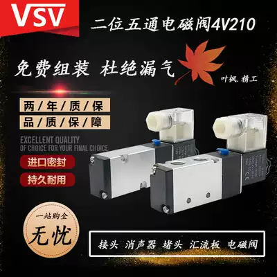 4V210-08 Yadke type two-position five-way solenoid valve 24V 220V solenoid pneumatic control valve 220V combination