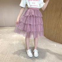 Girl Half Body Dress Short Dress 2022 New Summer Dress CUHK Child Cake Skirt Korean version Round point Yangqi Childrens web yarn dress