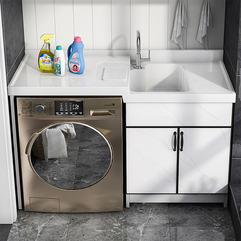 Simple Space Aluminum Bath Room Cabinet Integrated Balcony Custom Washing Machine Cabinet With Washboard Table Basin Cabinet Combined Laundry Cabinet