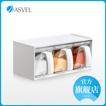 ASVEL Japanese seasoning box drawer type with lid spoon kitchen spice jar set white sugar jar taste box salt jar