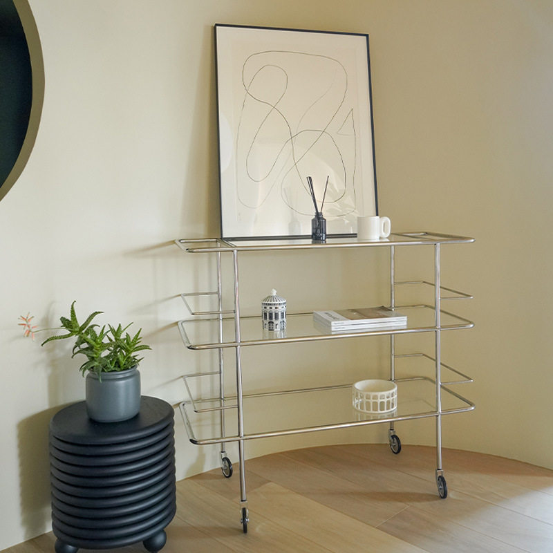 Medieval stainless steel sides a few light lavish sofa sides narrow table living room Xuanguan glass decoration frame leaning against the wall