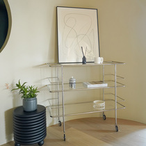 Medieval stainless steel sides a few light lavish sofa sides narrow table living room Xuanguan glass decoration frame leaning against the wall