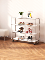 Medieval minimalist shoe rack extremely simple doorway Home with wheels removable stainless steel light and luxurious mesh red-ins wind