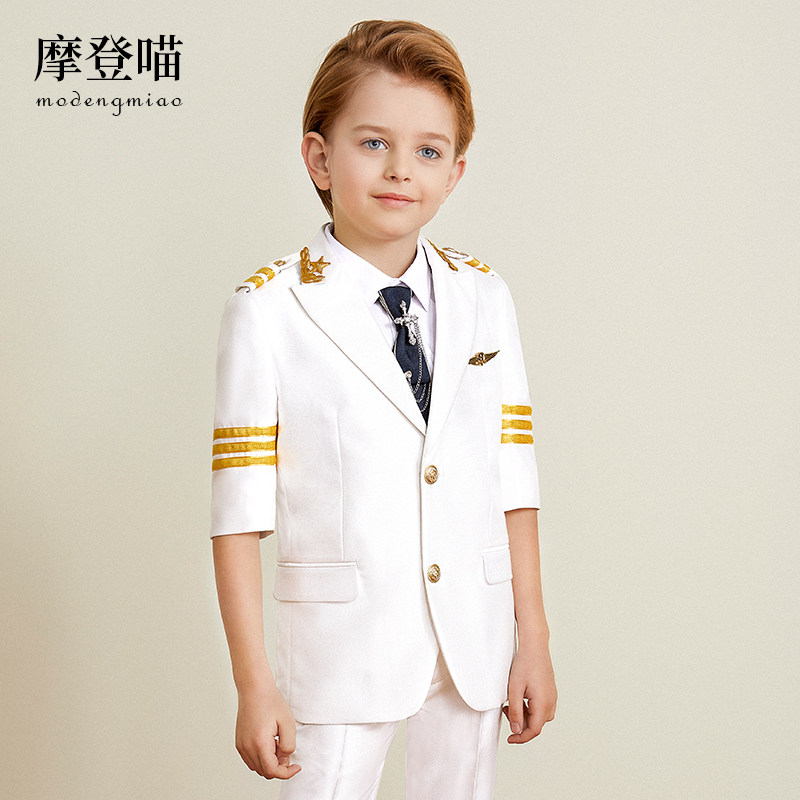 Children's suit suit 2021 new summer boys dress short sleeve navy captain model catwalk piano costume