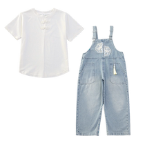 Girls overalls suit summer 2024 new style fashionable new Chinese style big children summer national style jeans