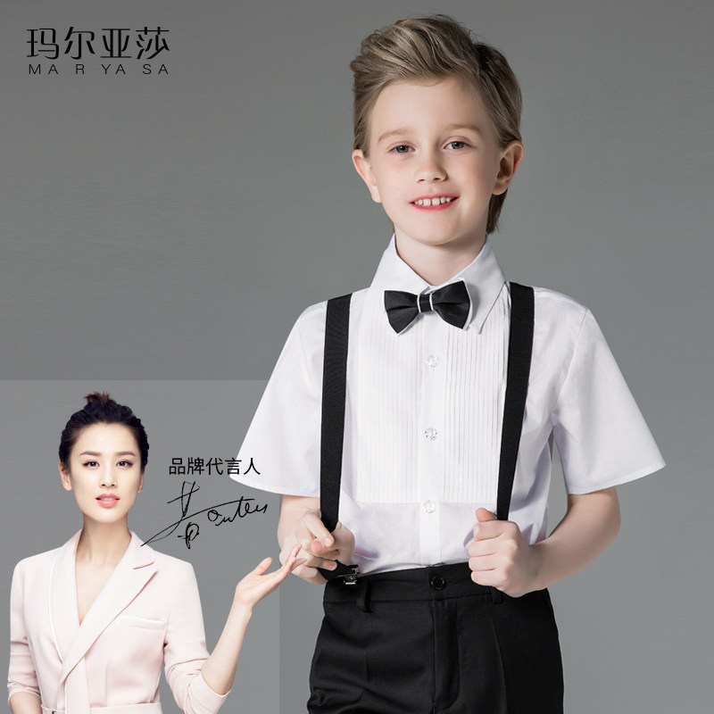 Maryasha children's white shirt short sleeve Inn style shirt for primary school pupils to host the performance out of the boy's white shirt