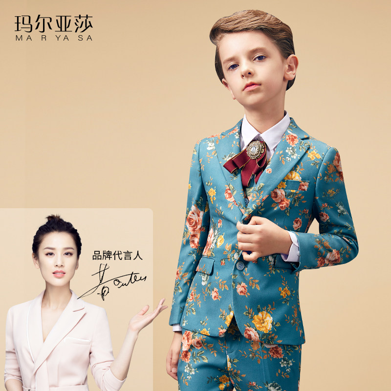 Maryasha boy gown suit for summer piano performance to host a small suit Inn Wind Shuai Flowers Children Walk Show