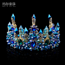 Maryasha Childrens Crown Headdress Princess Girl Classic Fashion Blue Crystal Crown HairBand Flower Child Headdress