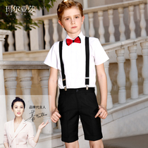 New kids suit boy dress short sleeve shirt strappy pants piano show flower boy spring summer costume