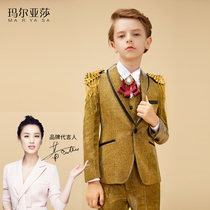 Maryasha boys dress set English style gold shiny wedding little host piano performance suit suit