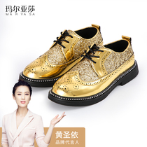 Childrens leather shoes Inrons new campus hosts the Four Seasons Walk Show Walking Show Flowers Boy Boy Handsome Black Soft-bottom Shoes