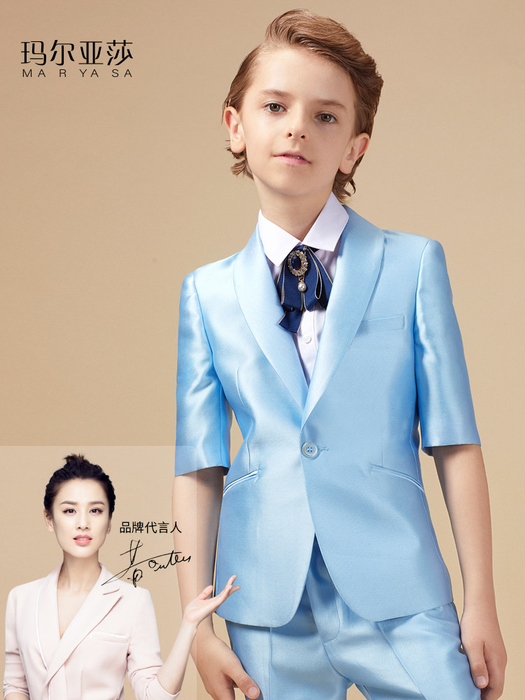 Children's dress boy suit 2023 new summer big boy short-sleeved catwalk piano performance host suit