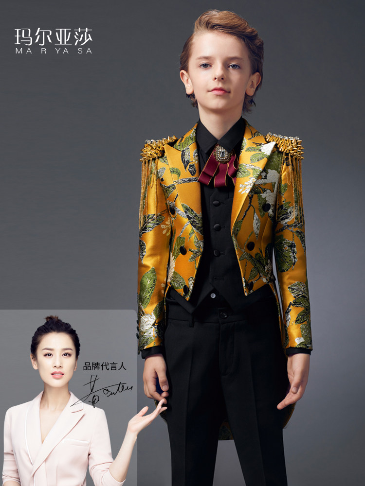 Mary Yasha boy dress suit British style handsome flower girl piano performance costume host performance tuxedo