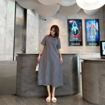 Maternity dress 2021 summer loose large size fashion stripes pregnant women cover their stomachs do not show hot mom long dress