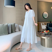 Pregnant woman summer clothes dress dress 2022 Summer style long style pure cotton short sleeve foreign air mesh red fashion for a nursing hot mother dress