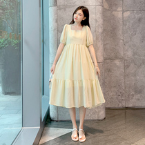 Pregnant Woman Summer Clothing Dress Dress 2021 Summer Snow Spinning Fairy Fashion A Word Loose Big Code Temperament Spicy Mother Out of Skirt Tide