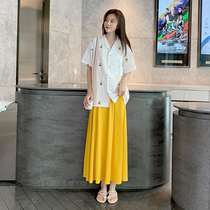 Pregnant woman summer dress dress dress length style Fashion Gentle Wind Super Fairy Ocean Pure Cotton Shirt Harnesses Two summer skirts