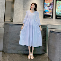 Pregnant Woman Summer Clothing Dress Dress 2021 Summer Pure Cotton Foreign Air Weight Reduction a word cover not in the middle of a hot and spicy mother dress
