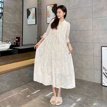 Pregnant woman Libra dress 2021 Summer Ocean Gas Long Loose Net Red Super Fairy summer Snow spinning can be succuled out for horseradish nepotism