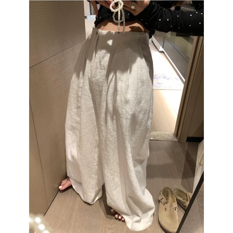 180cm Tall, 175cm Extended Length, White Linen Wide-Leg, Lazy Style, High-Waisted Casual Pants for Women, Summer Slimming Floor-Length Pants 180cm Tall, 175cm Extended Length, White Linen Wide-Leg, Lazy Style, High-Waisted Casual Pants for Women, Summer Slimming Floor-Length Pants