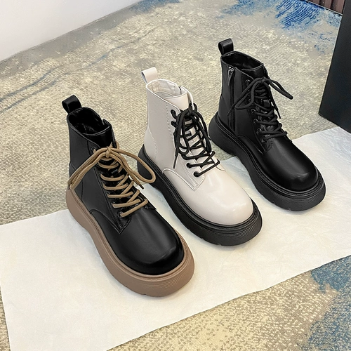 Martens, белые демисезонные короткие сапоги на платформе в английском стиле, в британском стиле