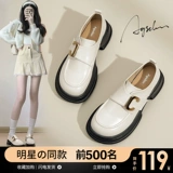 Лоферы, весенняя белая обувь на платформе в английском стиле для кожаной обуви, французский стиль, в британском стиле