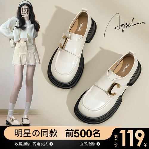 Лоферы, весенняя белая обувь на платформе в английском стиле для кожаной обуви, французский стиль, в британском стиле