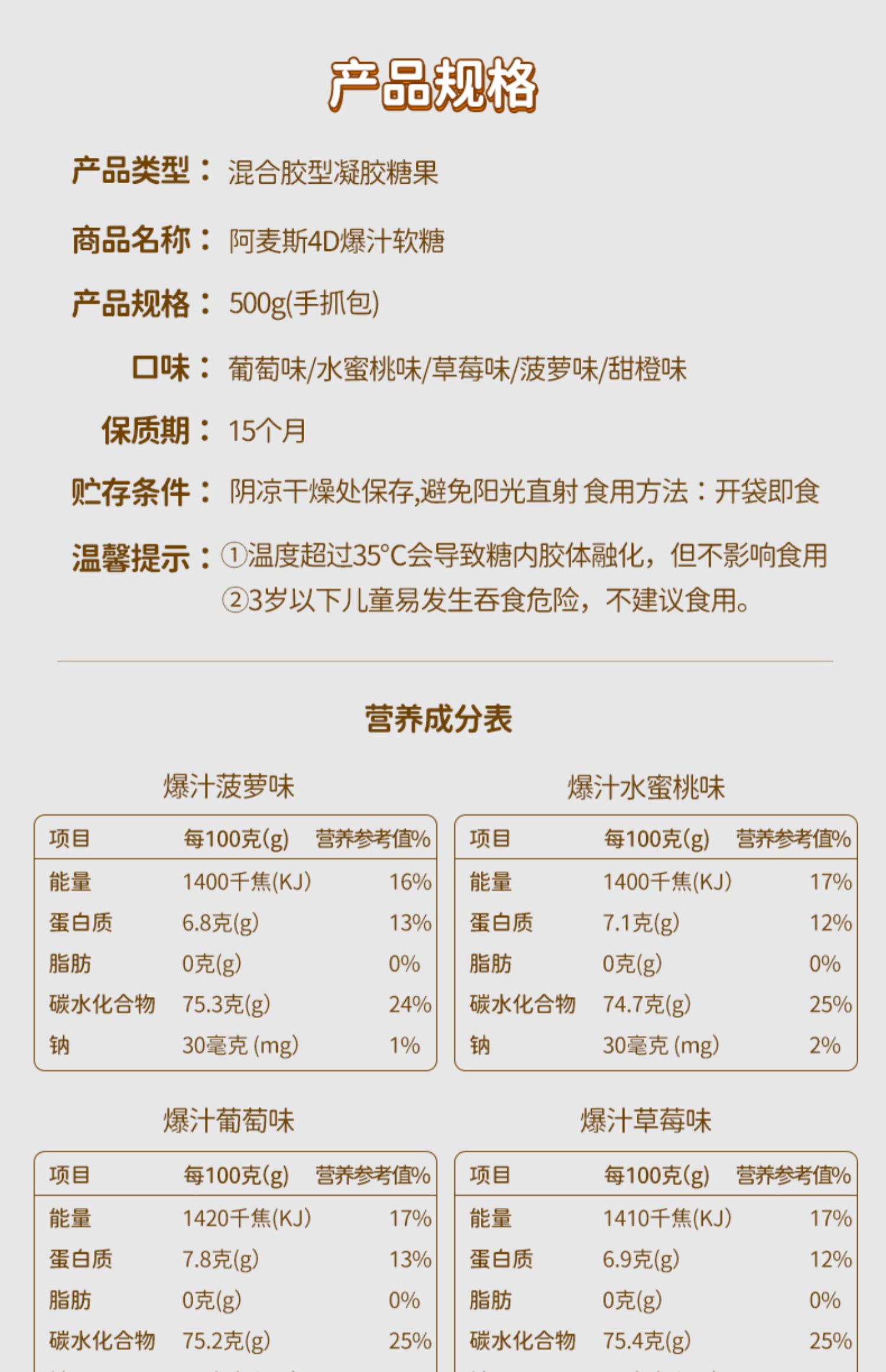 【阿麦斯】4D爆汁夹心软糖500g