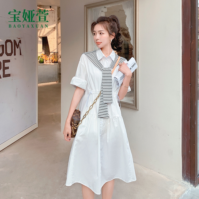 Pregnant Woman Summer Clothing Blouse New Fashion Streaks Slim Pregnant Woman Ocean Dress Loot Medium Long Version Shirt Breastfeeding Skirt