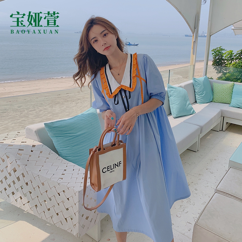 Pregnant Woman Summer Style Foreign Dress Pure Cotton Doll Dress Large Size Loose Long Dress Summer Laces Out of Spice Spicy Moms summer