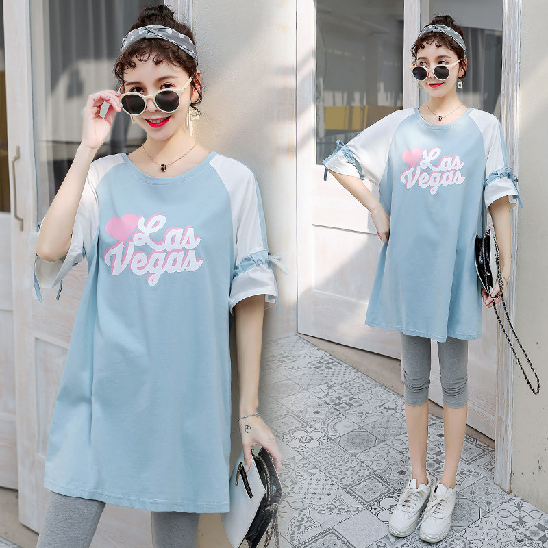 Pregnant Woman Summer Dress Ocean Fashion Dress Fashion 2022 Spring Dress New Set Clothing Women Loose Short Sleeve T-shirt Two-piece Set