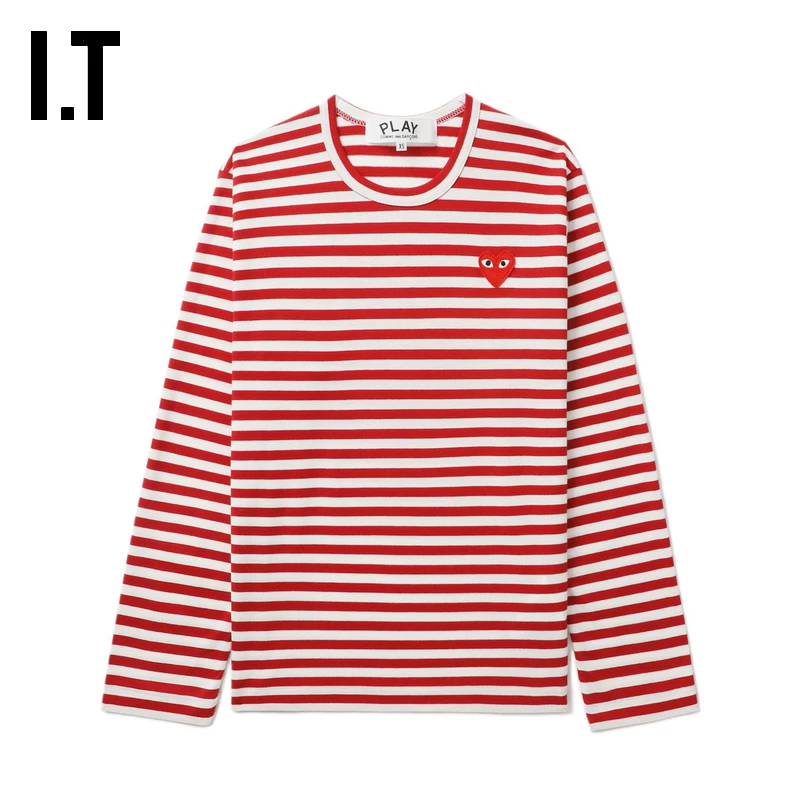 IT CDG PLAY COMME des GARCONS Kawakubo Rei пара striped длинными рукавами футболка освежающая и модная