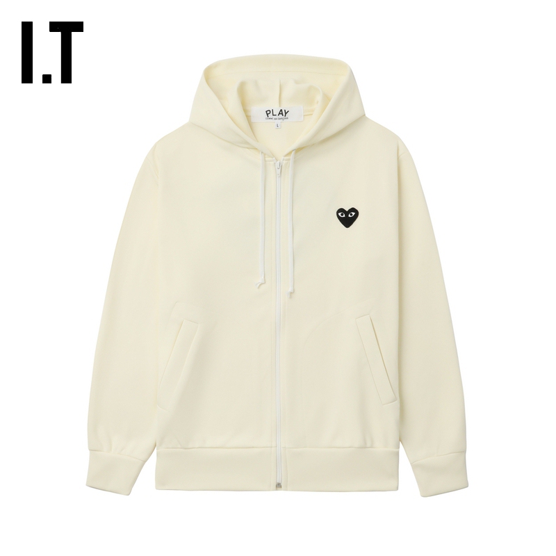 It Cdg Play Comme Des Garcons Rei Kawakubo Couple's Style Hooded Zip-Up Sweatshirt Outerwear