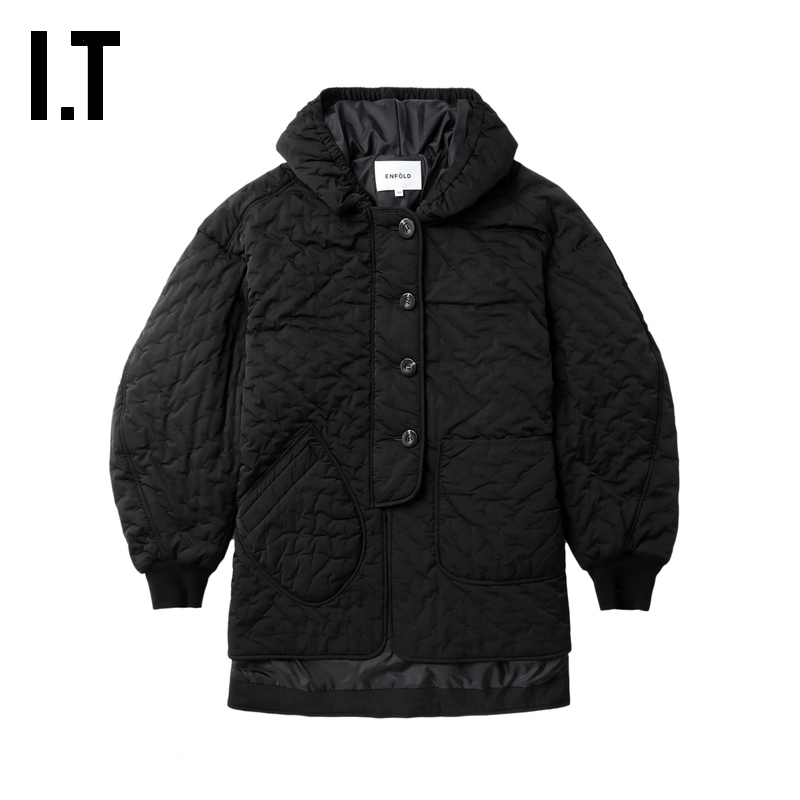 It Japan Enföld Women's Hooded Quilted Coat New Stylish Textured Loose Cotton Jacket 230720X