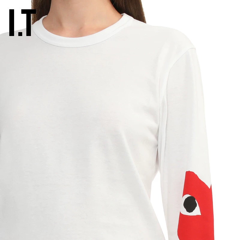 Лонгслив (COMME des GARCONS PLAY) couple fit, белый, повседневный с графикой