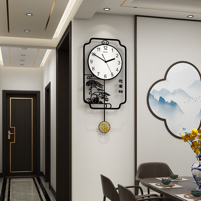 Chinese style wall clock living room home fashion new Chinese clock net red creative personality art clock atmosphere hanging wall