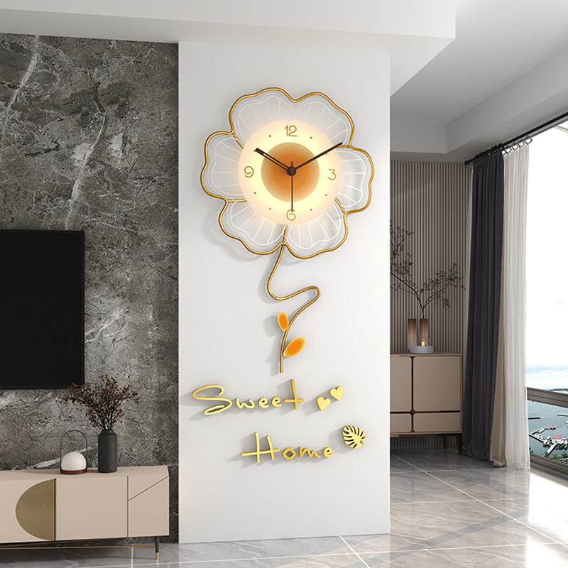 Modern creative timepiece hanging clock living room light lavish minimalist around home fashion 2023 new restaurant clock hanging wall lamp-Taobao
