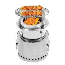 Outdoor Camping Wood Stove With BBQ Grill Portable Wood
