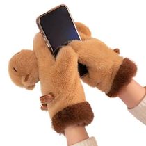 Windproof Gloves Plush Capybara Design Snow Gloves For