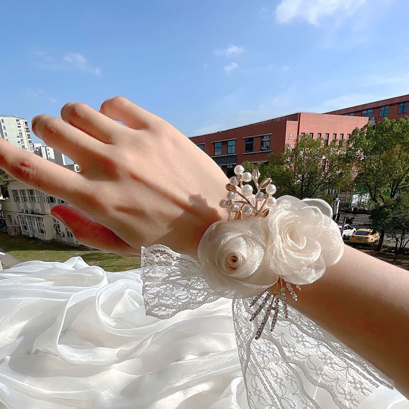 Han Style Bridesmaid's Wrist Flowers Bridal Sisters Group Hands Flowers Son Wedding Parents Groom Bridegroom Chest Flowers Wedding Bracelet-Taobao