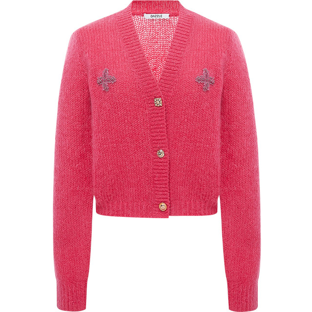 DAZZLE Autumn Mohair Blended Lazy Style Slim Short V-neck Sweater Cardigan Jacket for Women