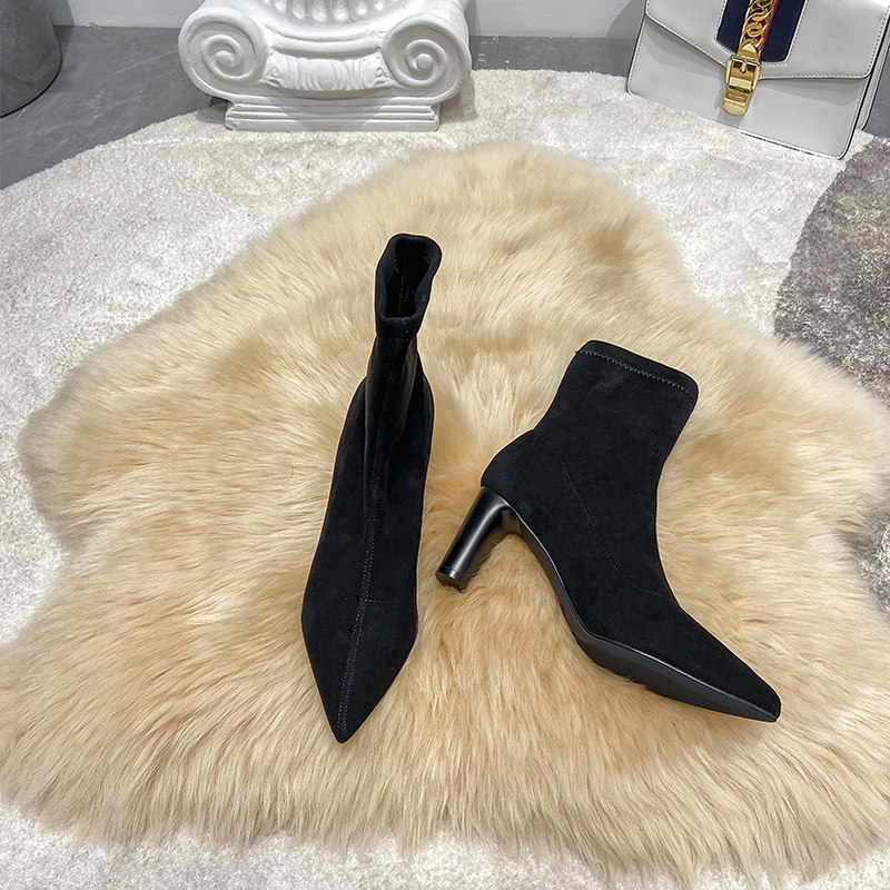 2022 new spring and autumn winter chunky heel socks small short boots high heel women's shoes small heel thin Martin boots all-match autumn style