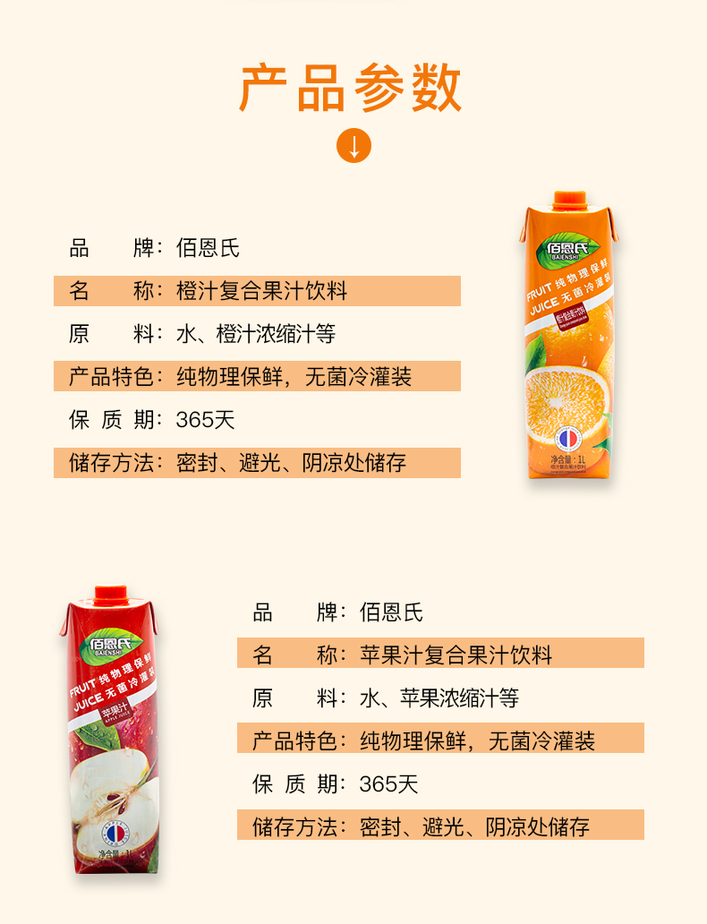 佰恩氏 蓝莓/苹果/芒果/橙子/红豆/椰子味 复合果汁饮料 1L*2瓶 图2