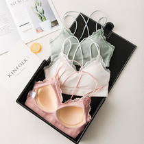 Summer cotton wrapped chest and sexy lace lace hanging with chest-style steel-free ring underwear anti-walking bras
