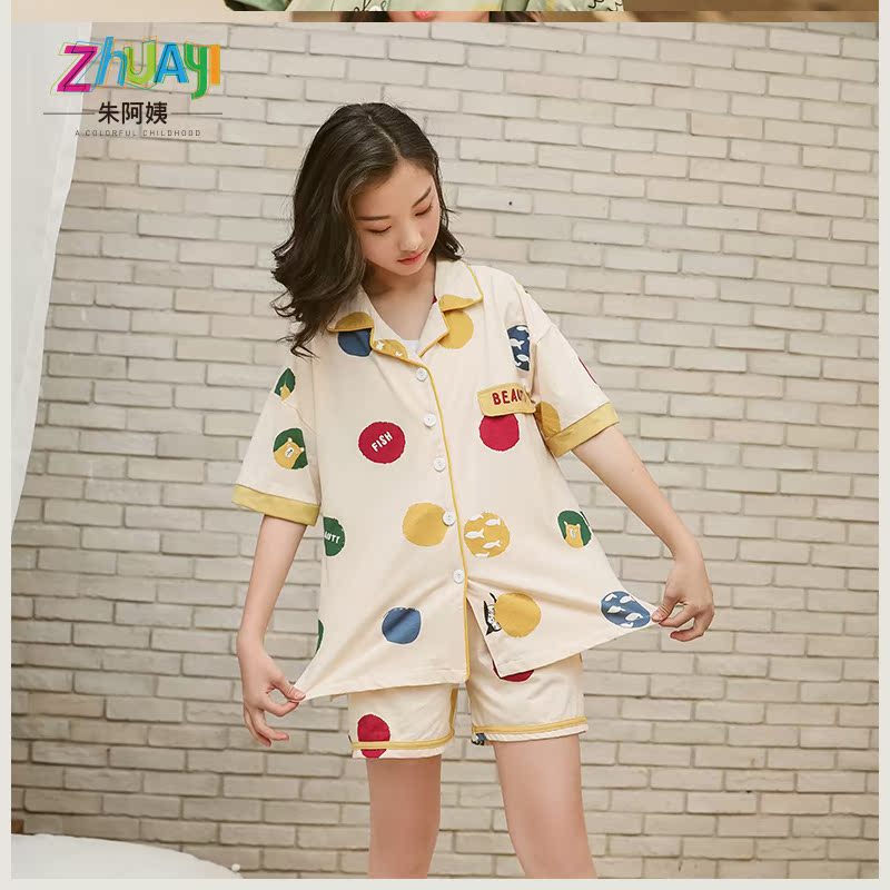 Cô gái về nhà quần áo thiết lập năm 2020 mới bông mùa hè childrens ngắn tay quần pajama hai mảnh bộ lớn childrens chiếc váy mùa hè