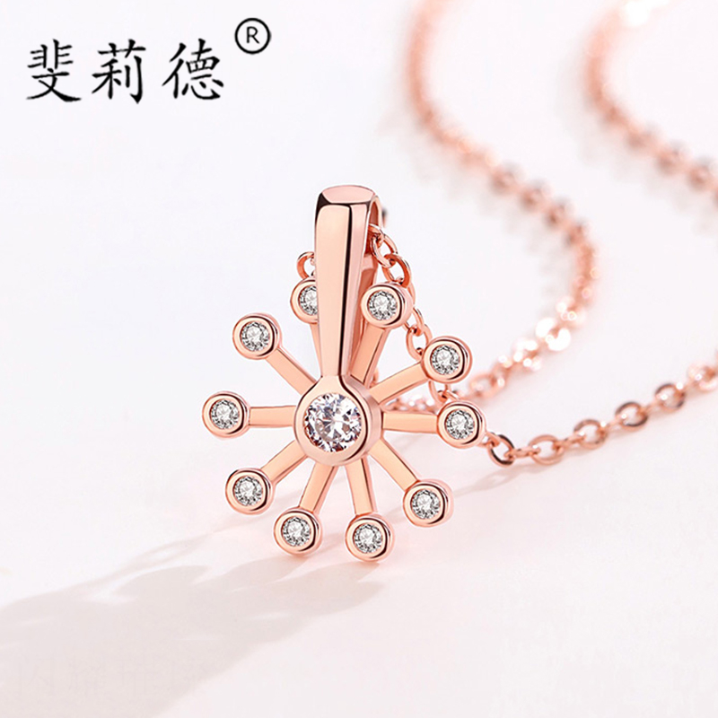 Skyscraper Wheel Necklace Female Boomer Minimalist Temperament Net Red Money Pure Silver 100 Lap Lock Bone Chain Little Fresher Pendant Send Girlfriend