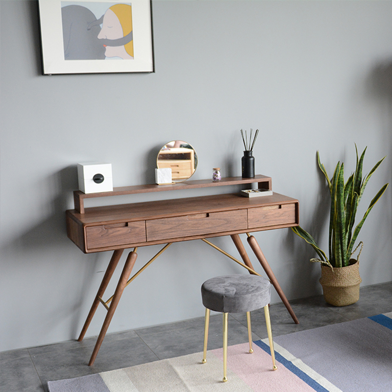 Minimalist modern Nordic full solid wood Makeup Bench Small Family Type Bedroom Makeup Terrace Net Red Light Lavish Wind Makeup Table