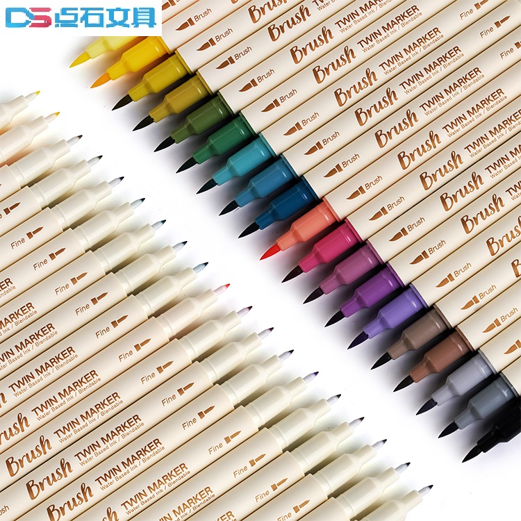 Point Stone Retro Double Head Water Color Mack Pen Hand Ledger Pen Suit Double Head Paintbrush Soft Head Watercolor Pen Hand Ledger Pen DS-302E Large Hairbrush Suit Painting Brush Material Fine Art Cartoon